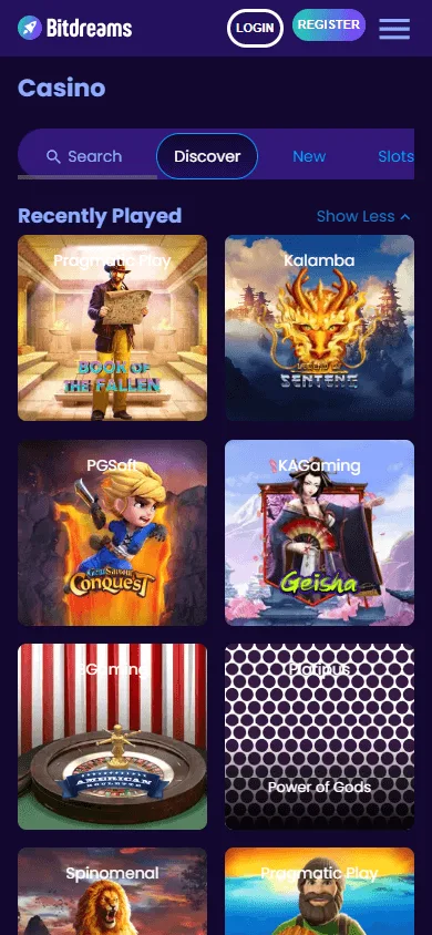 Bitdreams Casino mobile browser games screen